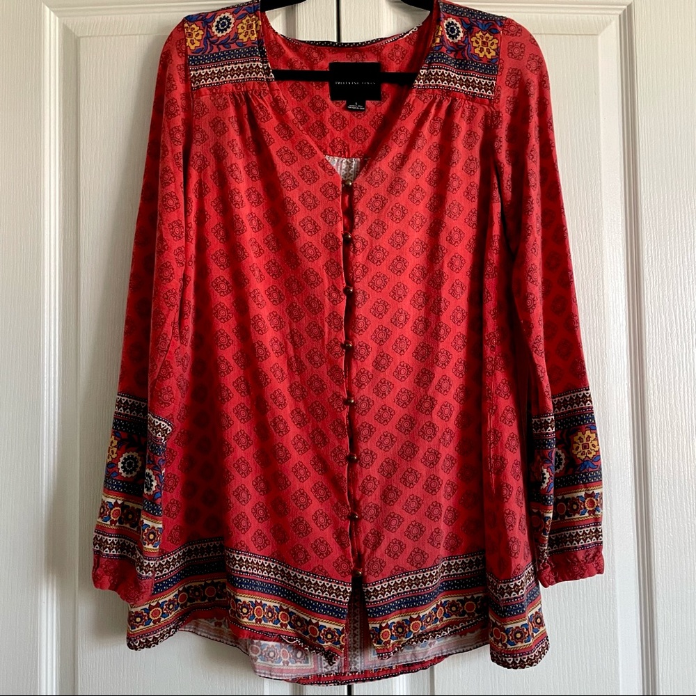 MINKPINK Women’s Boho Printed Button Down Tunic Dress Small